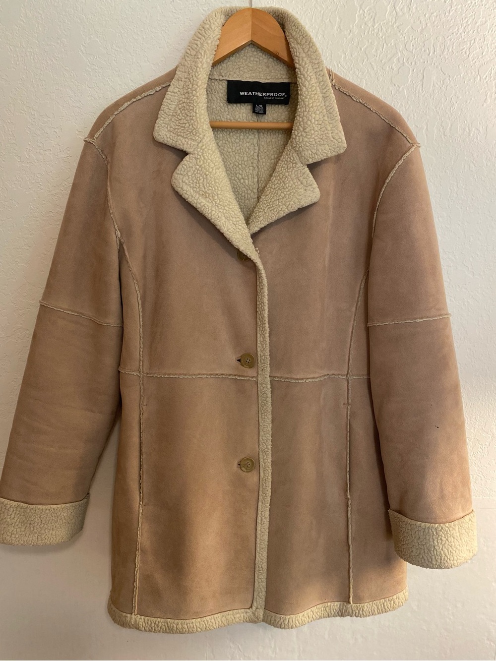 Weatherproof Women’s Faux Suede and Sherpa Lined Trench Coat in Light Tan